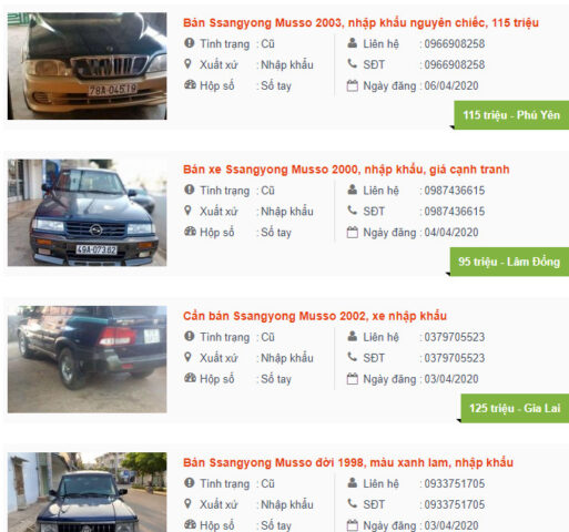 Xe ô tô SsangYong Musso nhập khẩu cũ phiên bản SUV với thiết kế mạnh mẽ