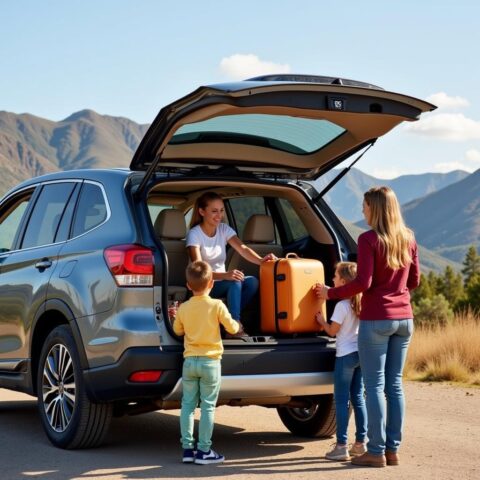 Hình ảnh một chiếc SUV 7 chỗ màu trắng đang di chuyển trên đường, thể hiện sự rộng rãi và tiện nghi của xe ô tô tầm 2 tỷ cho gia đình