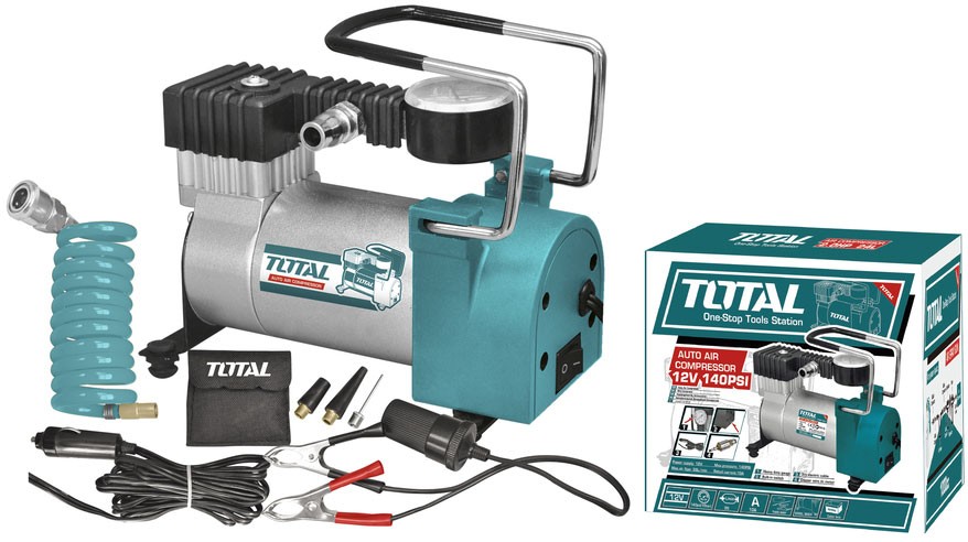 Máy bơm lốp xe ô tô 12V Total TTAC1401T với thiết kế nhỏ gọn và phụ kiện đa năng
