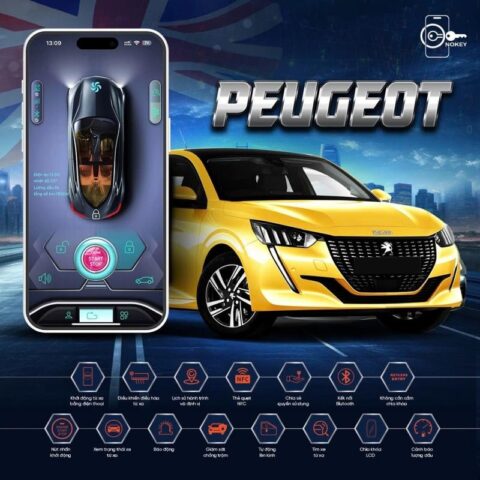 Giao diện ứng dụng quản lý xe ô tô Nokey trên màn hình xe Peugeot
