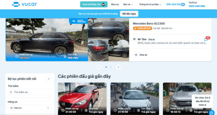 Giao diện Vucar.vn, nền tảng thu mua xe ô tô cũ ứng dụng công nghệ AI