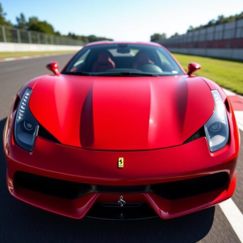 Xe Ferrari với logo con ngựa chồm biểu tượng cho tốc độ và sức mạnh