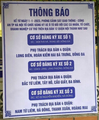Bản đồ các địa điểm đăng ký xe ô tô tại Hà Nội, cung cấp cái nhìn tổng quan về các cơ sở làm thủ tục