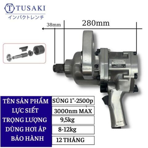 Súng siết mở ốc khí nén TUSAKI TS-2550P đầu 1 inch chuyên dụng để mở xe ô tô tải và xe đầu kéo