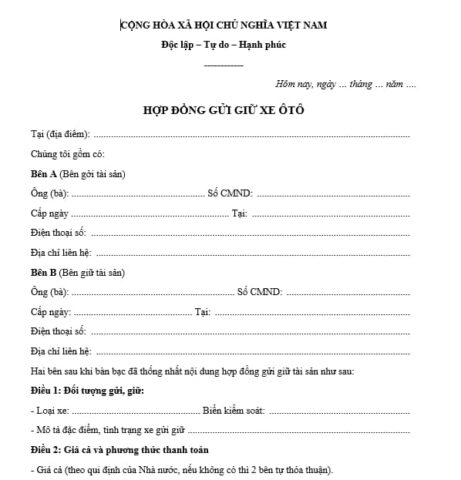 mau hop dong gui xe o to
