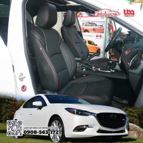 Bọc ghế da xe Mazda 3 da đen chỉ đỏ