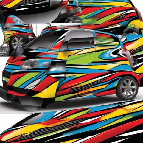 Chiếc xe Matiz nhỏ gọn được dán tem xe ô tô Matiz phong cách thể thao mạnh mẽ với các đường nét năng động và màu sắc nổi bật.